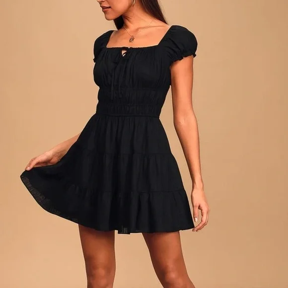 Lulus Good As New Black Cap Sleeve Tiered Mini Dress
Size S - Picture 1 of 9